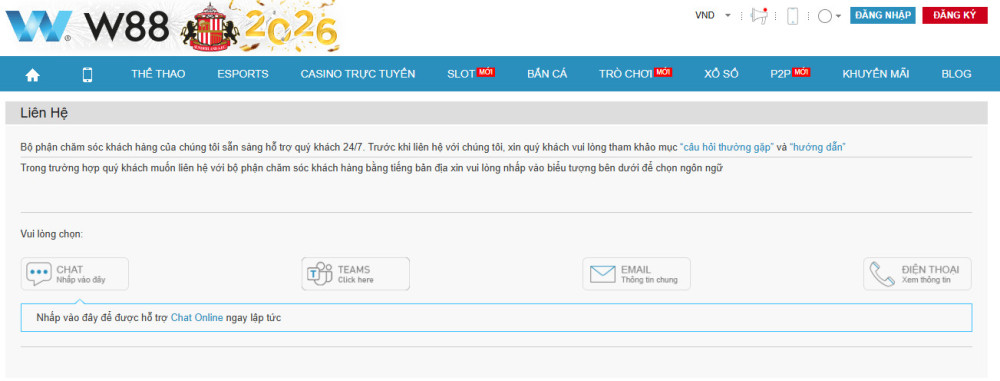 Các kênh liên hệ w88